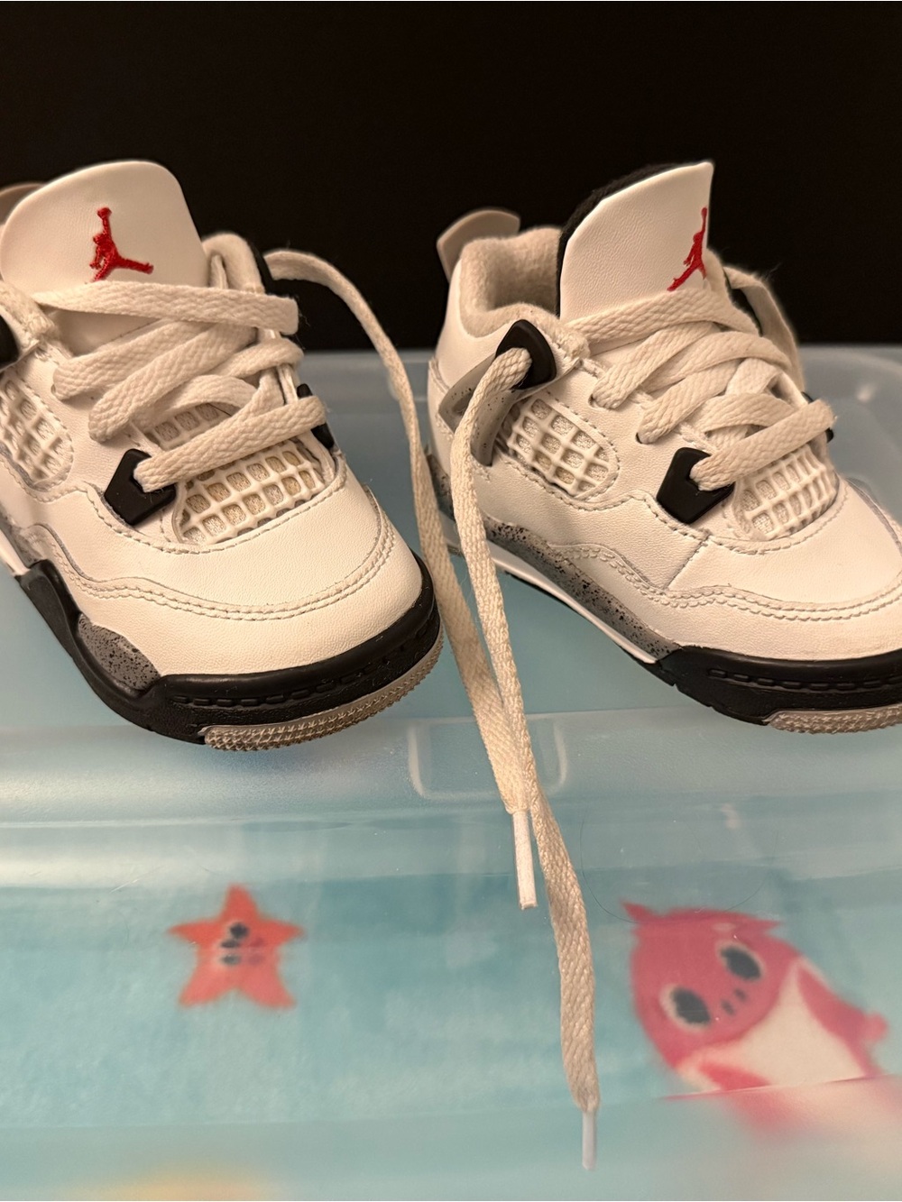 Jordan 4 White Cement Toddler Sneakers in White, Black & Red 4C